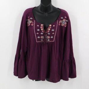 Simply Emma Plum Embroidered Peasant Blouse